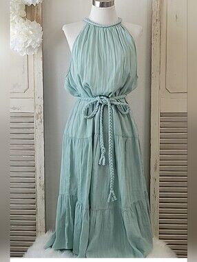 Loft beach green braided belt sleeveless dress large